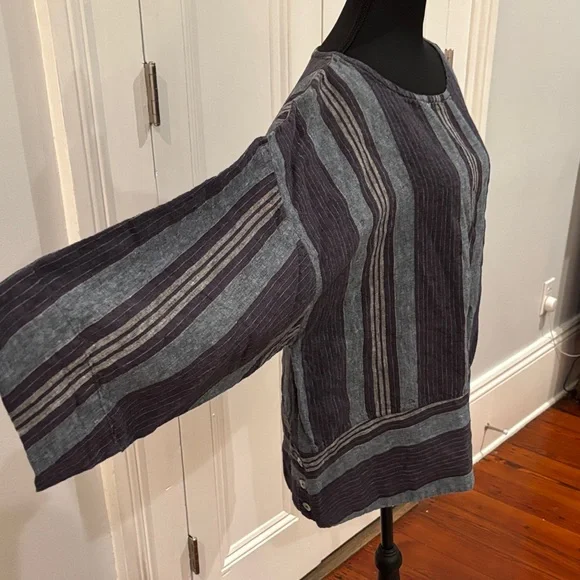 bryn Walker Navy and Gray Striped Blouse - Picture 2 of 9